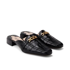 Tom Ford Black Leather Mules with Gold Detail